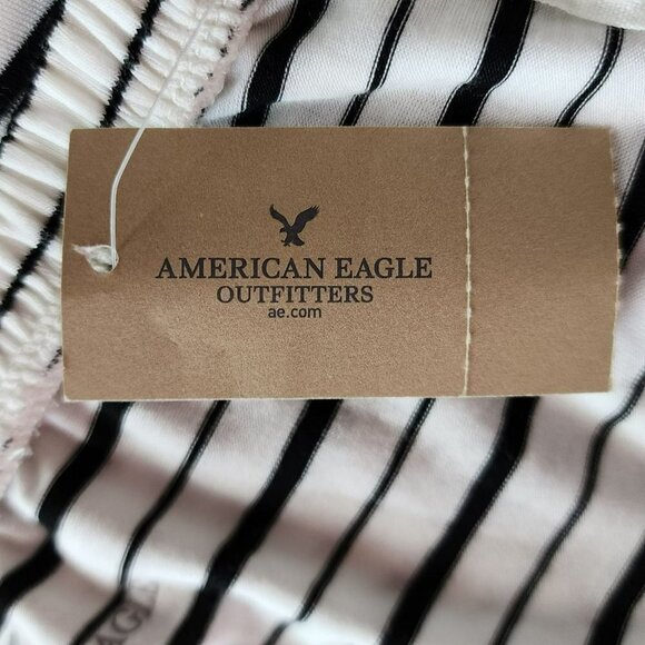 NWT American Eagle Striped White Black Ruffle Off The Shoulder Top Womens XS - Picture 9 of 9